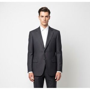 Armani Collezioni Mens Brown Gray Pinstripe Wool Suit Jacket Made in Italy